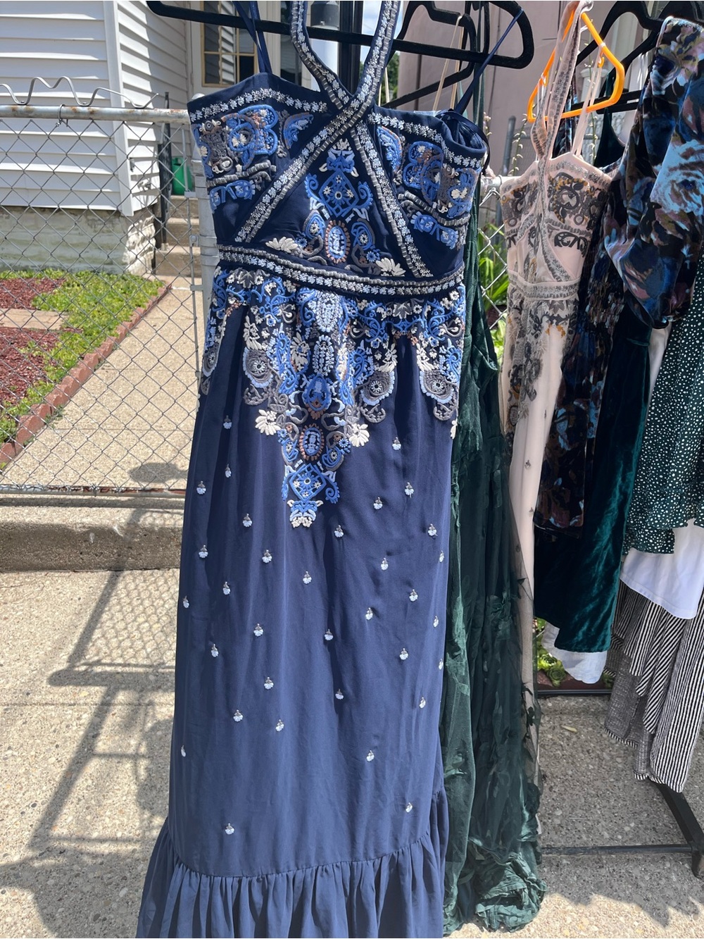 Altar'd State Navy Blue Beaded Embroidered Maxi Dress